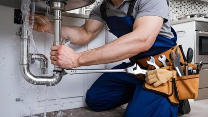 Technician using electronic equipment to detect a plumbing leak in Edgewater